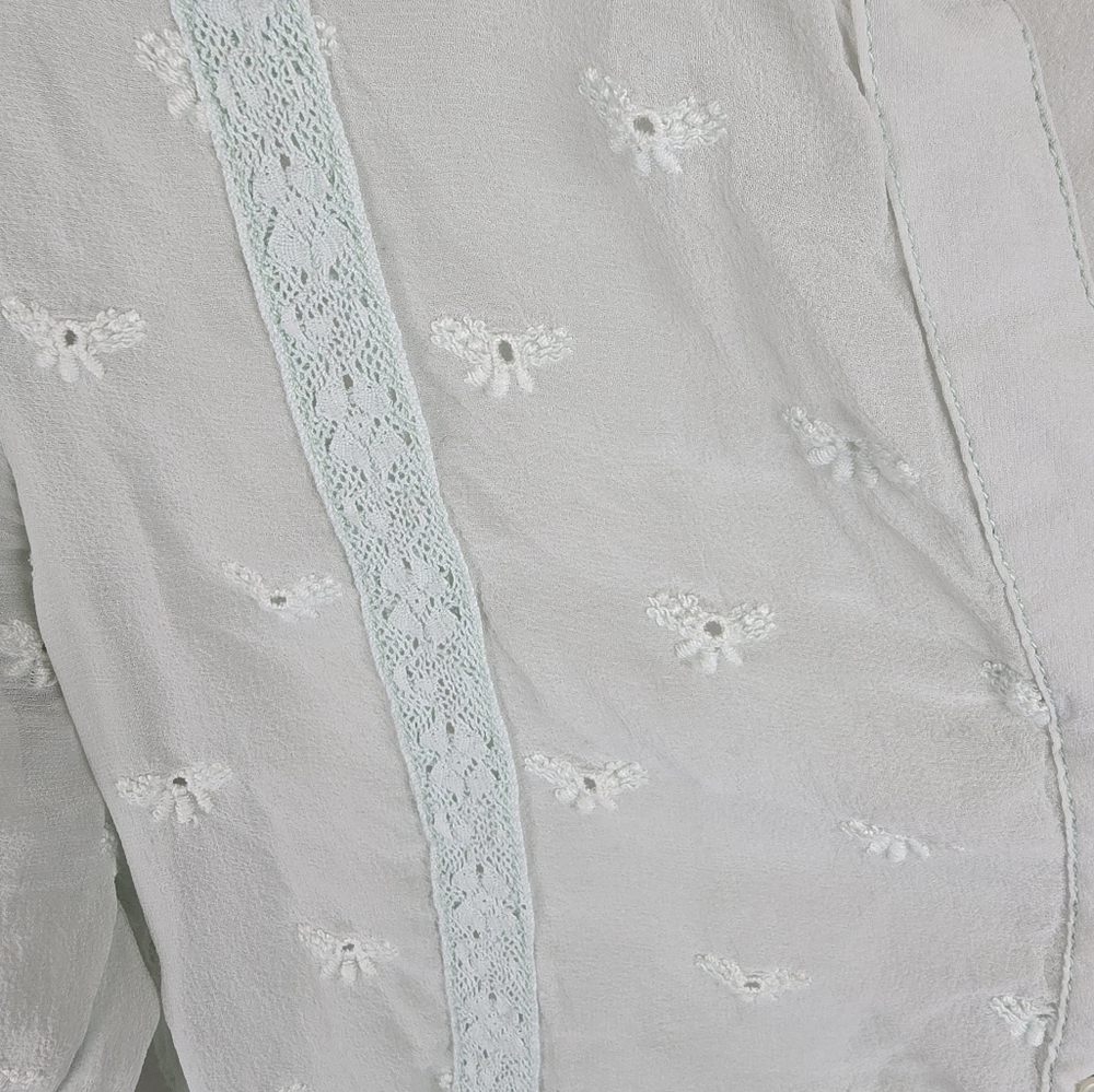 SunDance Women's Silk Lace Eyelit Mint Green Blouse Cottagecore Sz XS - Picture 4 of 9